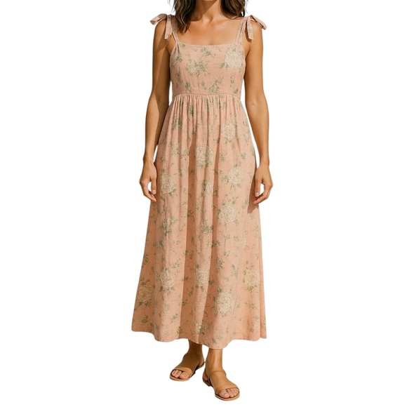 Anthropologie Gal Meets Glam Light Pink Floral Smocked Maxi Dress